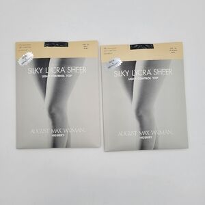 2 Pairs August Max Woman Silky Lycra sheer Size 3X Navy/Jet Black Sandal Foot